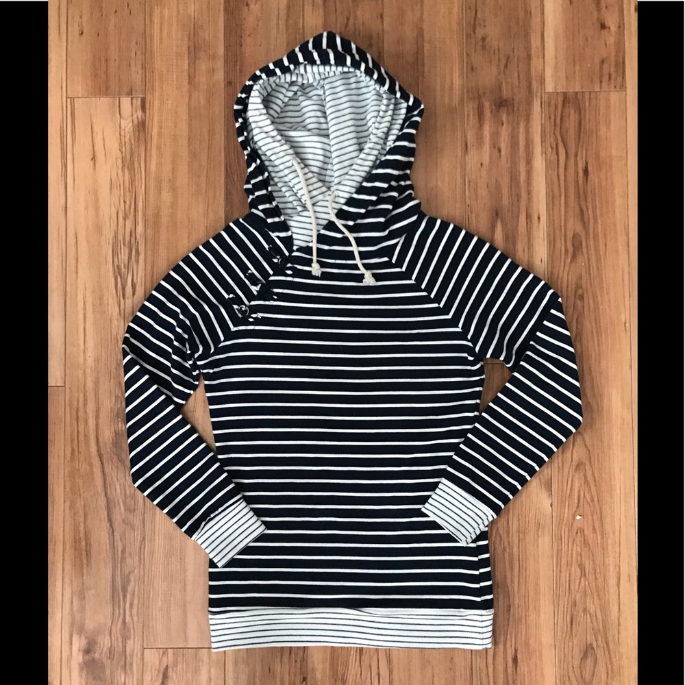 Ampersand Ave DoubleHood navy stripe small hoodie